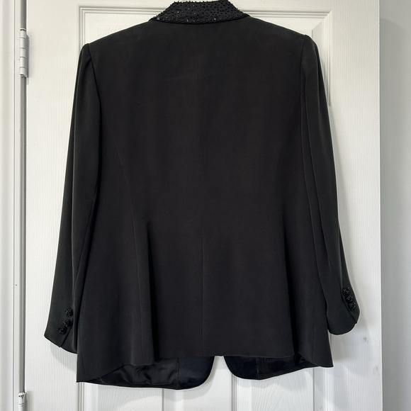 Bloomingdale's Women's Size 16W Black Embellished 100% Silk Blazer Beaded Pads - Picture 7 of 8